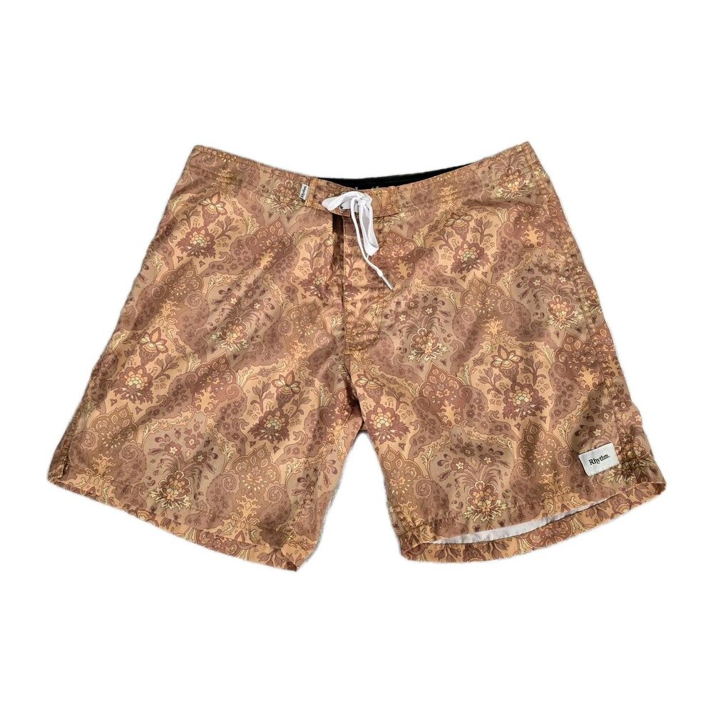 Rhythm Men's Flat Front Shorts - Brown Pattern
